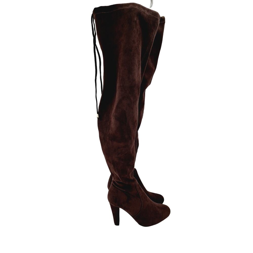 Vepose 994 Brown Faux Suede High Chunky Heel Over Knee High Boots Zipper  7.5
